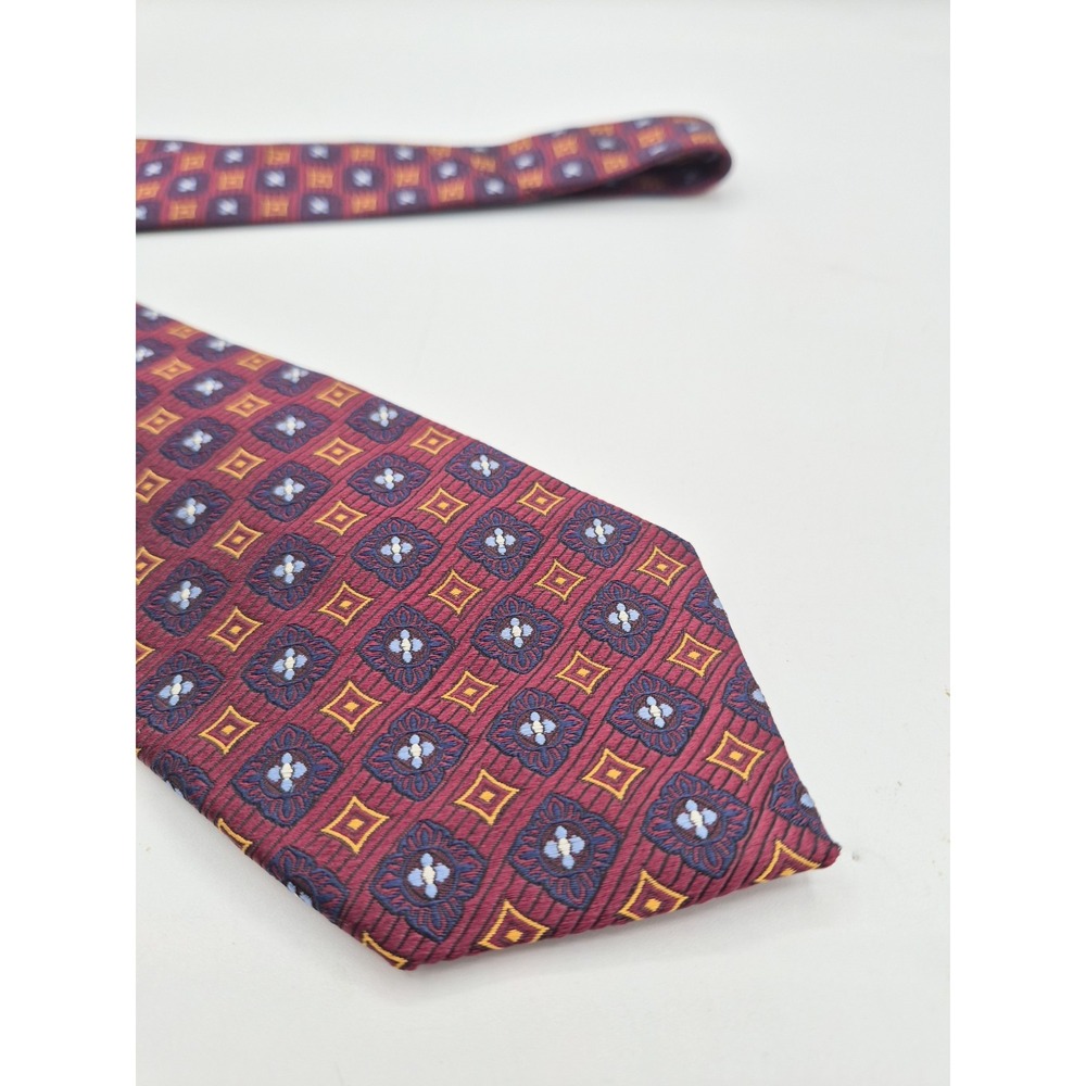 Robert Jensen Men's Silk Tie Made In Italy 58x3 3/8 Burgundy Geometric
